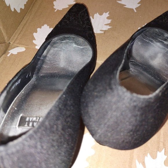 Stuart Weitzman Satin Pointed-Toe Embellished Pump Spool Heel 6B Crystal - Picture 3 of 11